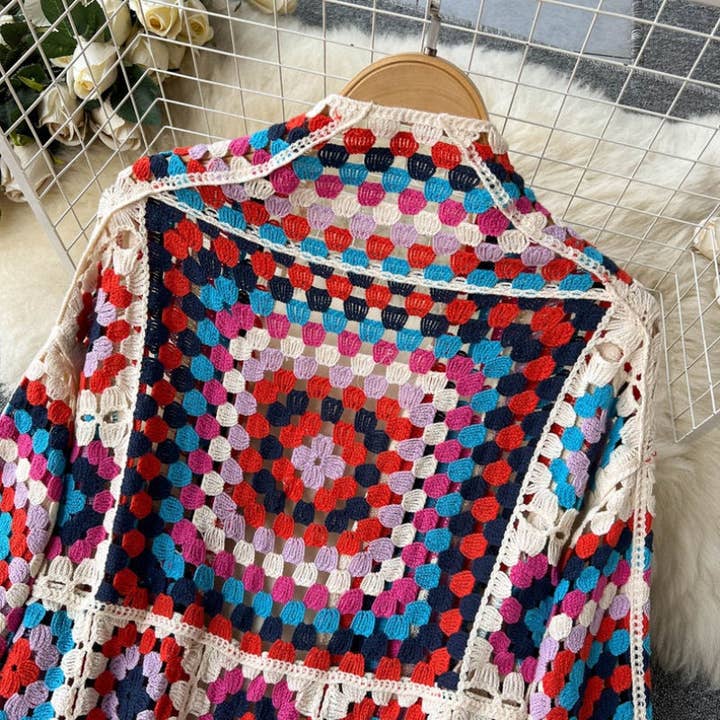 KK Bloom - Vente Cardigan – femme - Cardigan long bohème en crochet à devant ouvert3