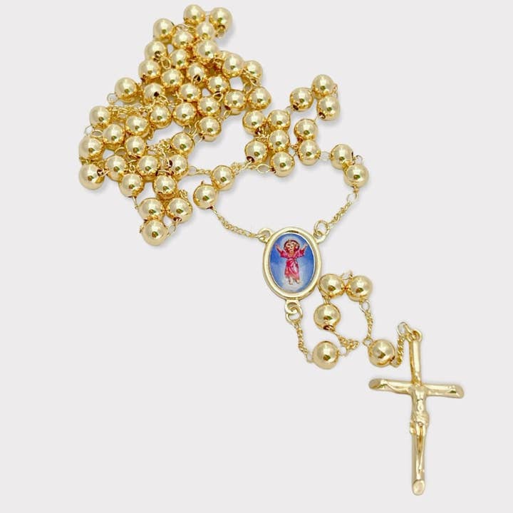 The Divine Child Nino Divino Portrait Gold Plated Rosary Necklace for wholesale by Raf Rossi Gold Plated