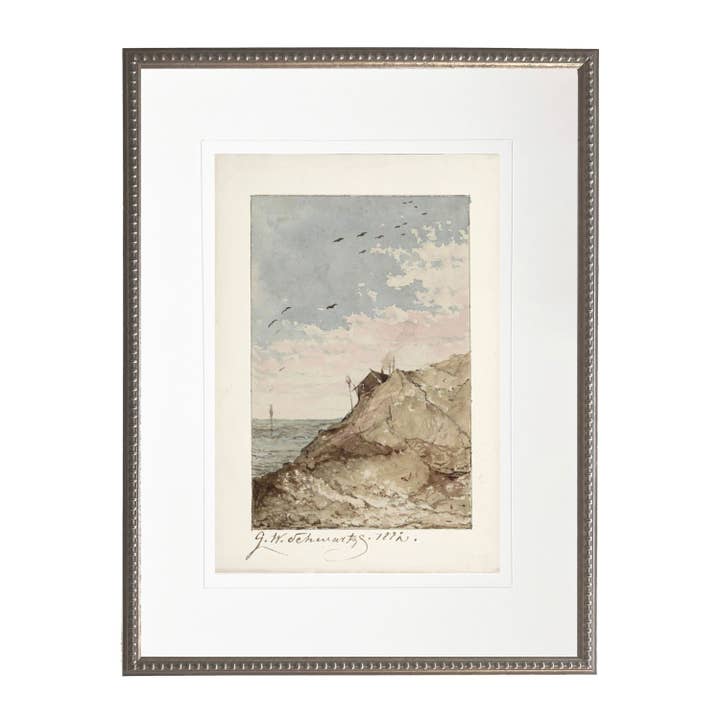 Scena di barca a vela vintage ad acquerello C con passe-partout per la vendita all'ingrosso da parte di Antique Curiosities Inc