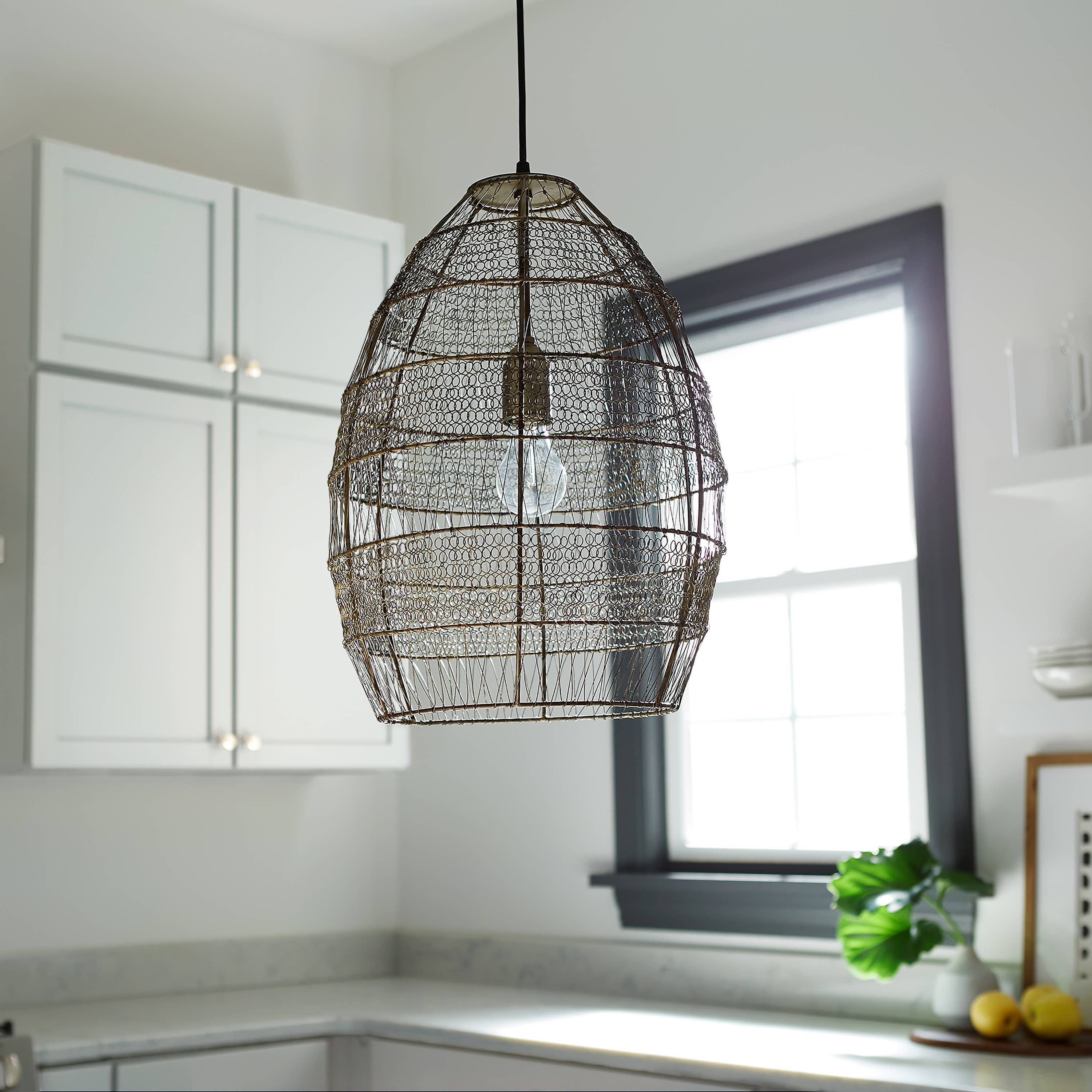 Bronze Lampe suspendue à 1 ampoule Avah Woven Modern Cage de 18,5 po de hauteur en vente sur Faire3