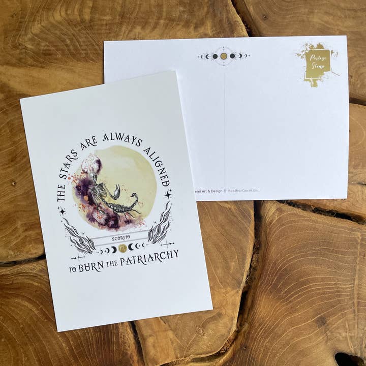 Burn the Patriarchy POSTCARD - TAURUS POSTCARD - SCORPIO for wholesale by Heather Gerni Art & Design