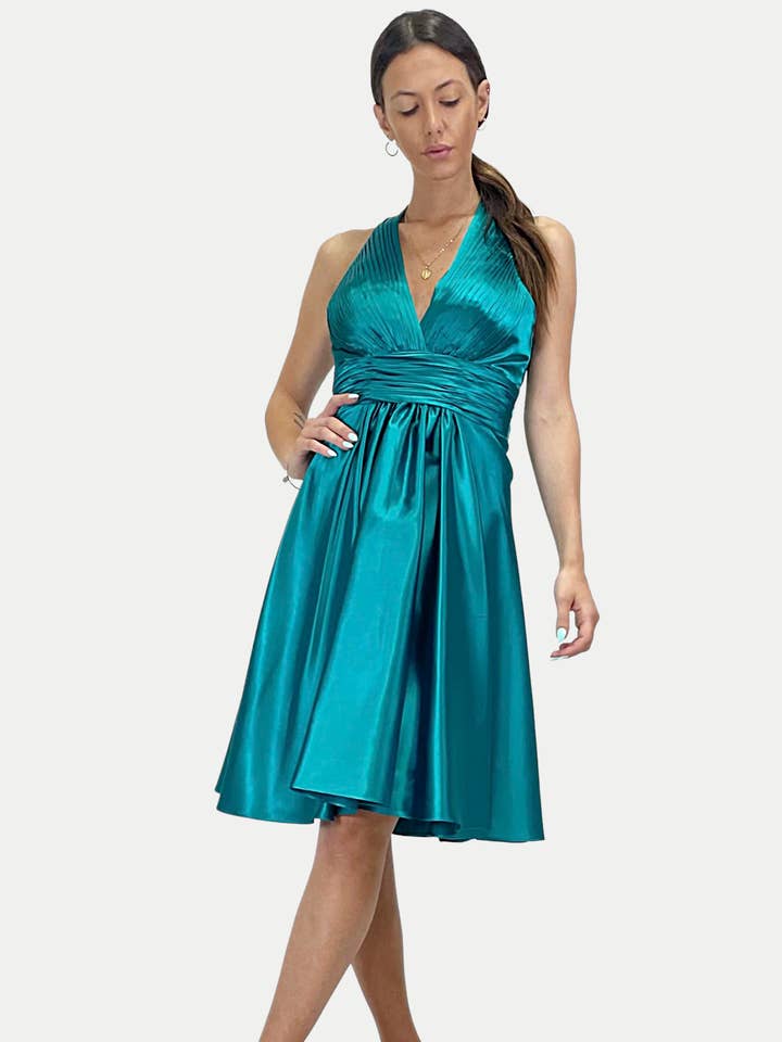 V-ringad lätt satin kort klänning för wholesale av Joana