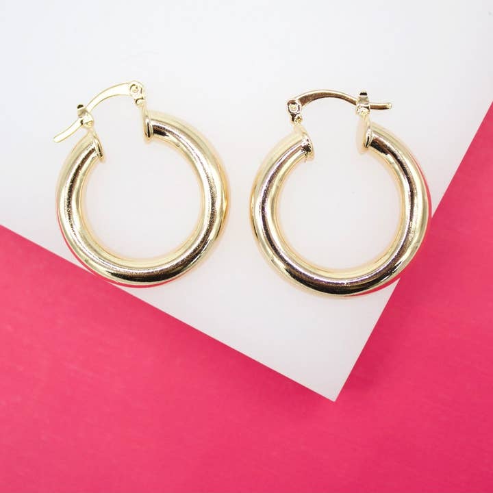 18K guld fylld 5mm tjock hoops spak bak båge (J3) för wholesale av MIA Jewelry