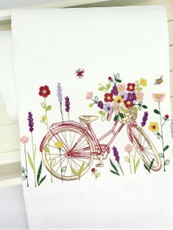 Besticktes Geschirrtuch - Fahrrad Pink für den Großhandel von Mierco European Linens