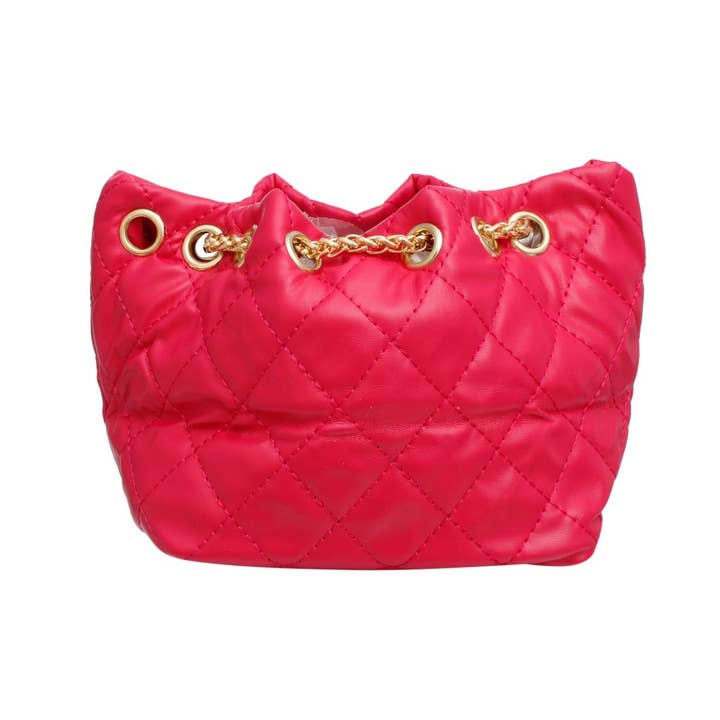 Fuschia Mini Bucket Fuchsia Quilted Gold Camellia Luxe Bag for wholesale on Faire