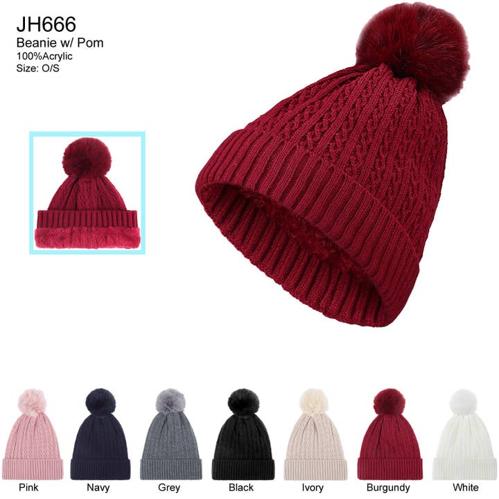 JH666 - One Dozen Knit Hat with PomPom for wholesale by Jasper Trading LLC