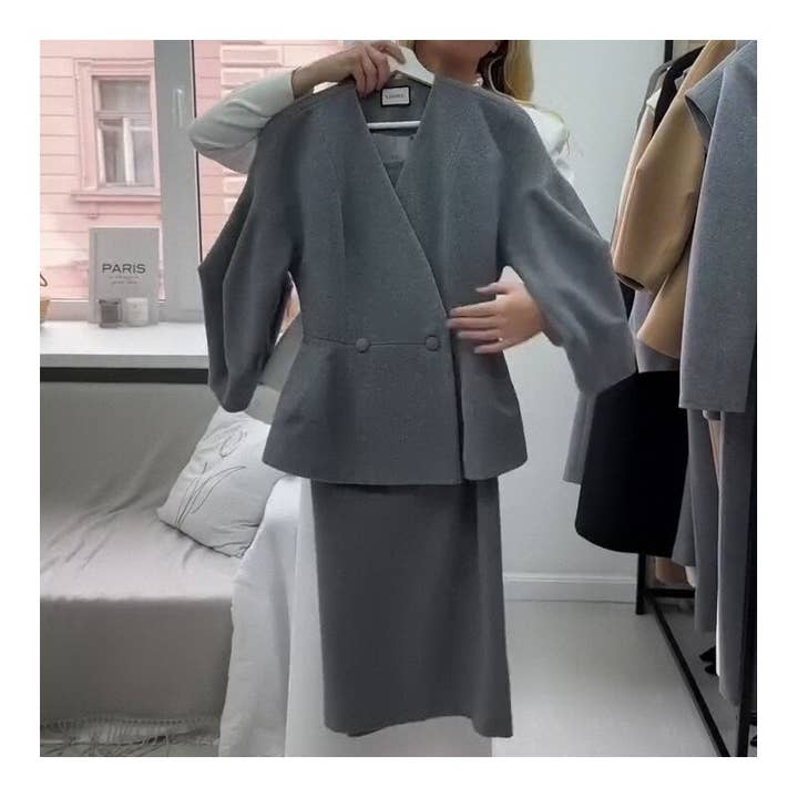 Effen Kleur Knoop Bubbelmouw Top Rok Set voor wholesale door Sheer Trend