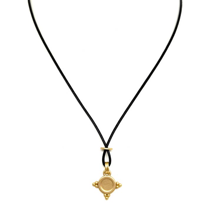 Matte Gold Star Charm Crisscross Black Waxed Linen 16" Necklace for wholesale by Deborah Grivas Designs