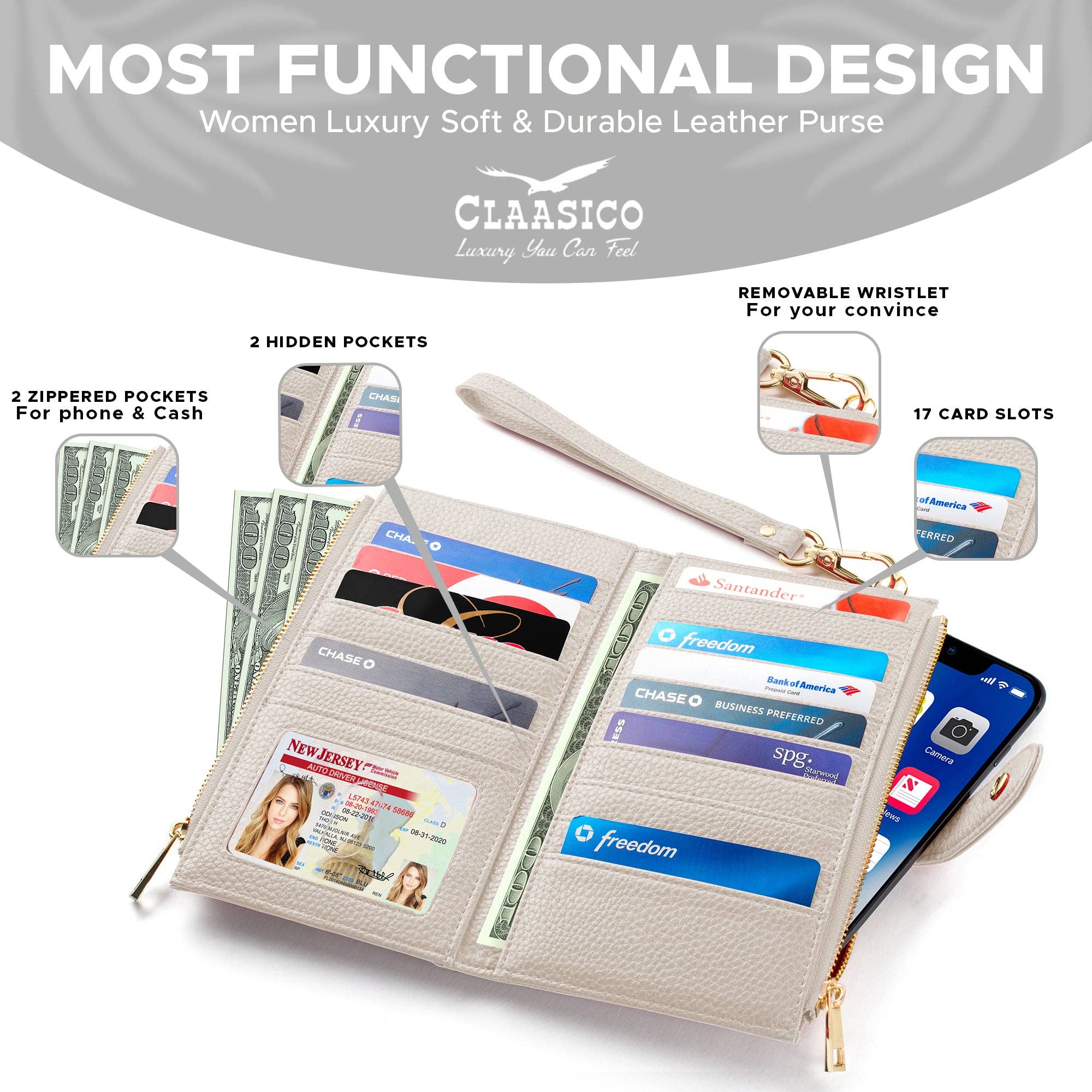 Claasico - Wholesale Phone Wallet - Women's - Women’s RFID wristlet wallet phone holder38