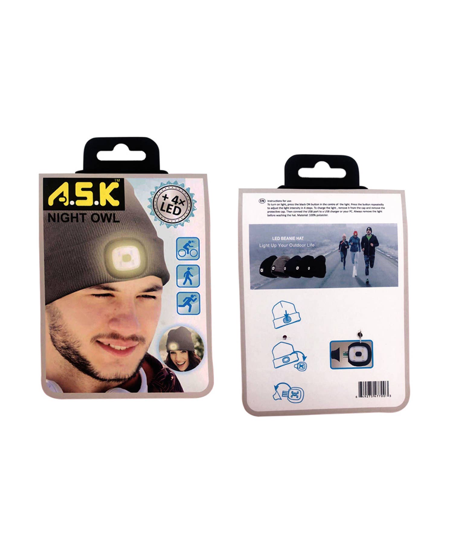 K & S WHOLESALE INC – Gorro - Unissexo por atacado – Gorro A.S.K com luz LED 96 CT Display de chão2
