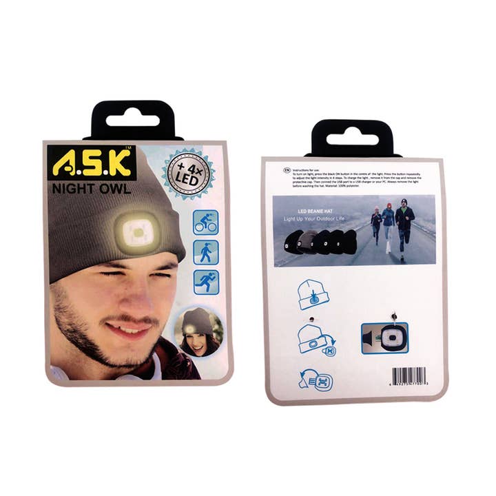 K & S WHOLESALE INC - Wholesale Beanie – Unisex - A.S.K Beanie Hat with LED Light 96 CT Floor Display2