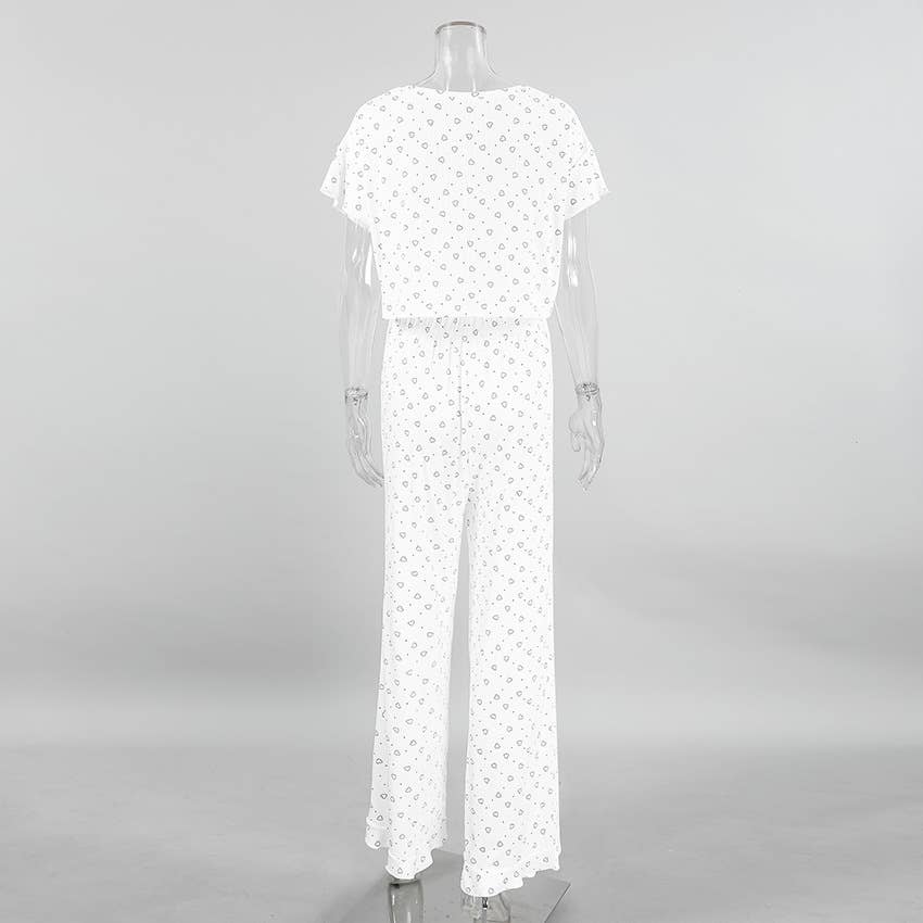 White Valentine's Day love pajamas pants three piece set for wholesale on Faire11