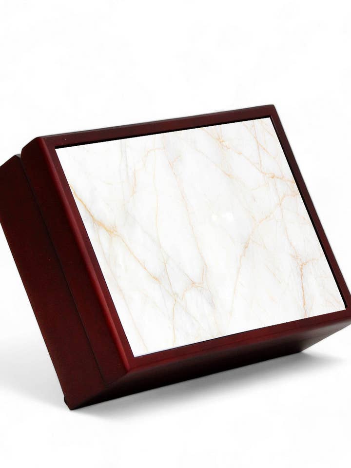 COLLECTION WOOD BOXES : Grande boîte en bois doublée avec carrelage imprimé - Carara Gold Marble pour la vente par SublimArt