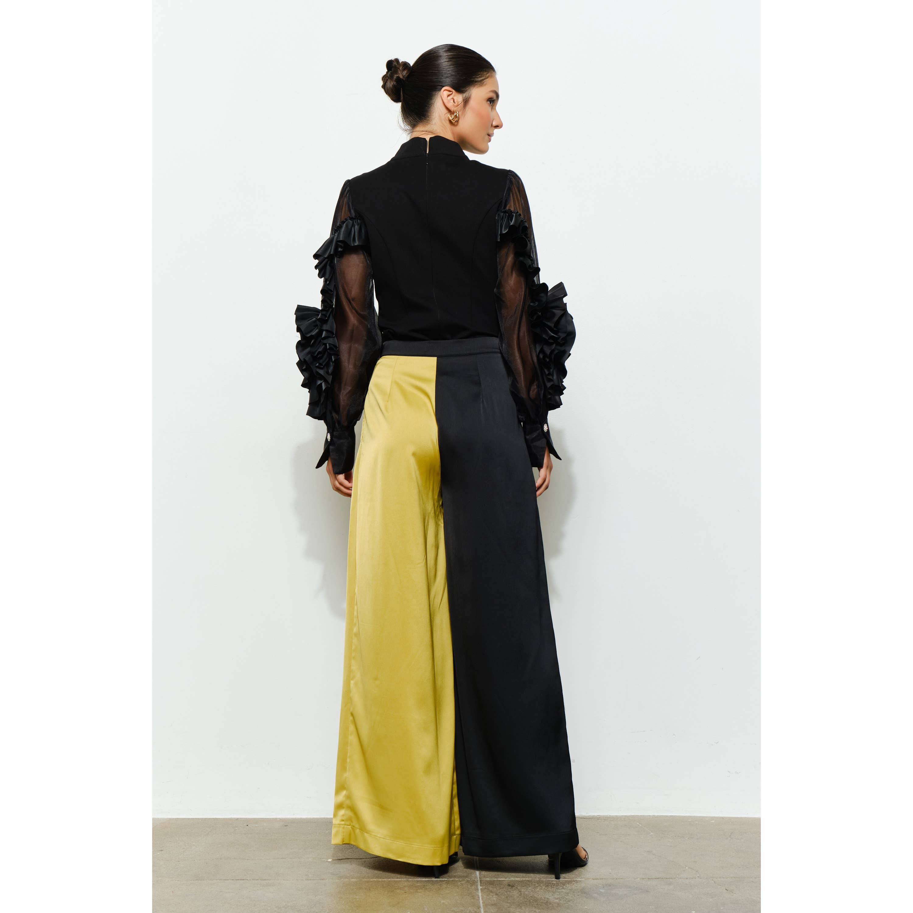 BLACK MUSTARD High Waist Color-Block Pleated Wide-Leg Pants for wholesale on Faire6