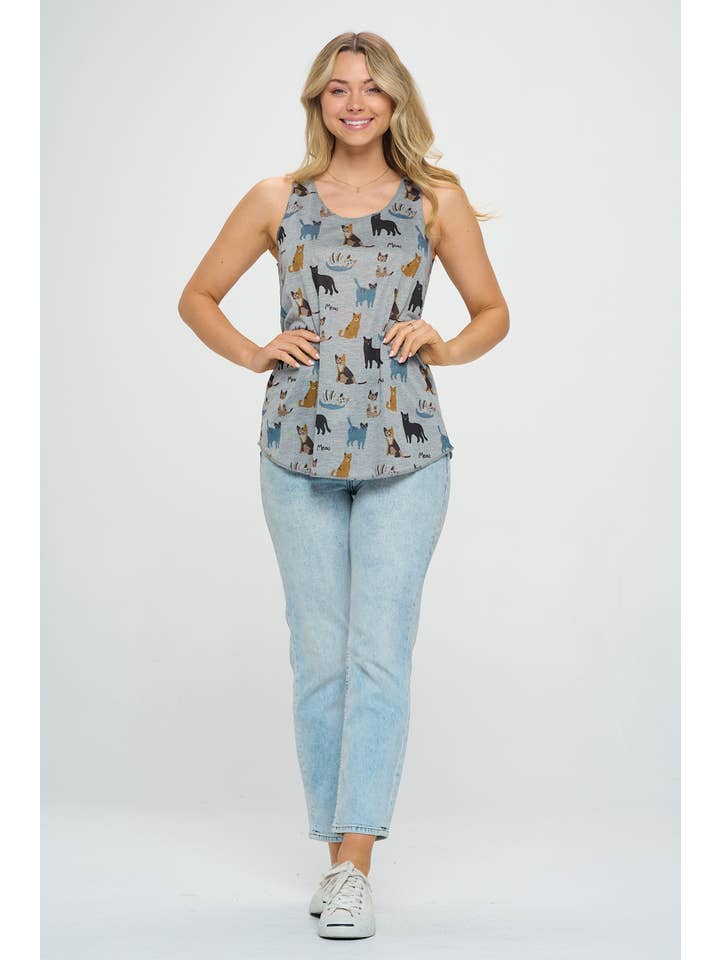 SM WARDROBE - Wholesale Tank Top - Women's - MEOW CAT PRINT TANK TOP