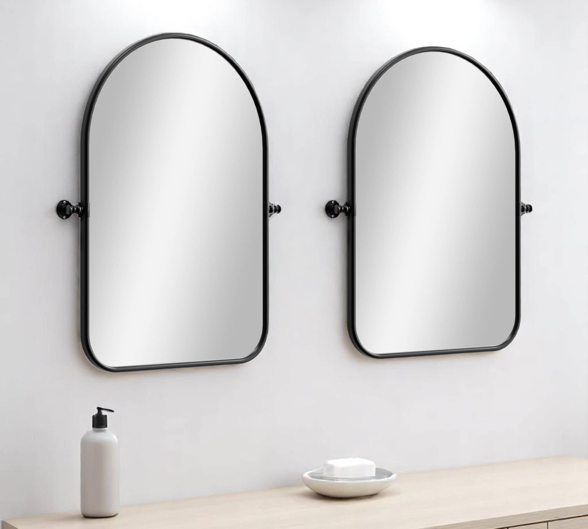 HomeRoots - Wholesale Vanity Mirror - Set of Two Black Arch Iron Framed Bathroom Vanity Mirrors1