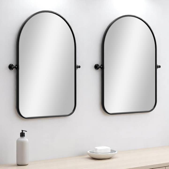 HomeRoots - Wholesale Vanity Mirror - Set of Two Black Arch Iron Framed Bathroom Vanity Mirrors1