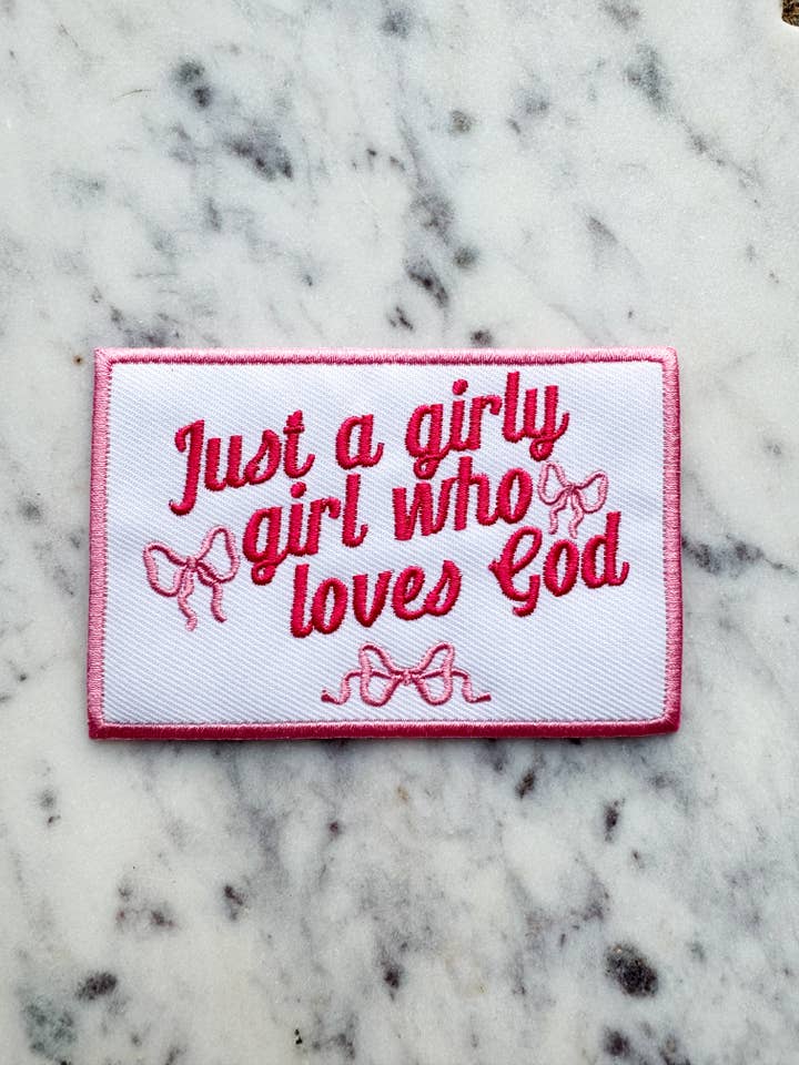 Girly Girl Who Loves God Iron On Patch for wholesale by Magnolia Charms