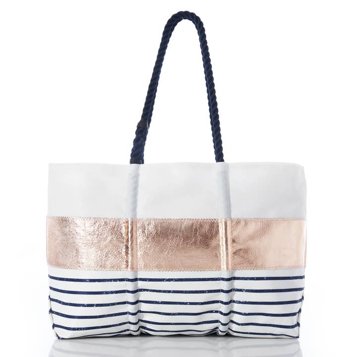 Rose Gold-on-Navy Mariner Stripe Large Tote for wholesale by Sea Bags