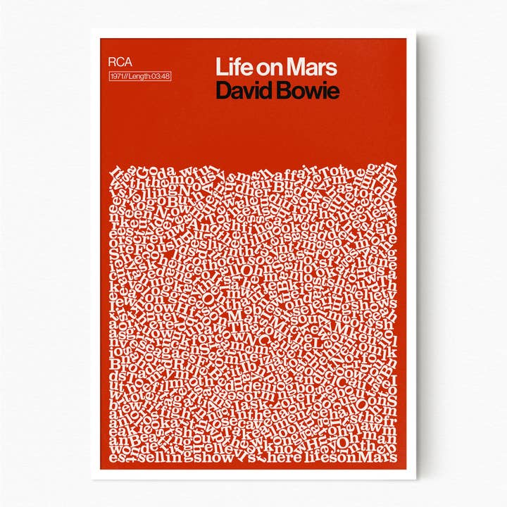 Liv på Mars - David Bowie - Sångtexttryck för wholesale av Reign&Hail