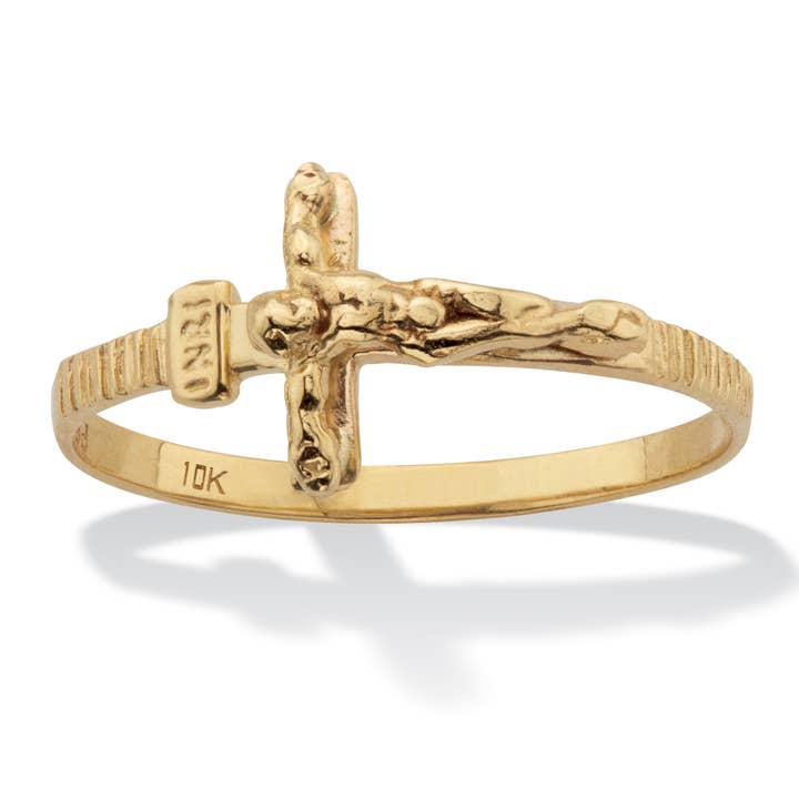 Stackable Crucifix Ring 10K Solid Yellow Gold for wholesale by PalmBeach Jewelry