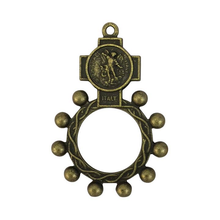 Treasure Island - Wholesale Individual Charm/Pendant - 2 St Michael Guardian Angel Rosary Ring Bronze by TIJC SP14544
