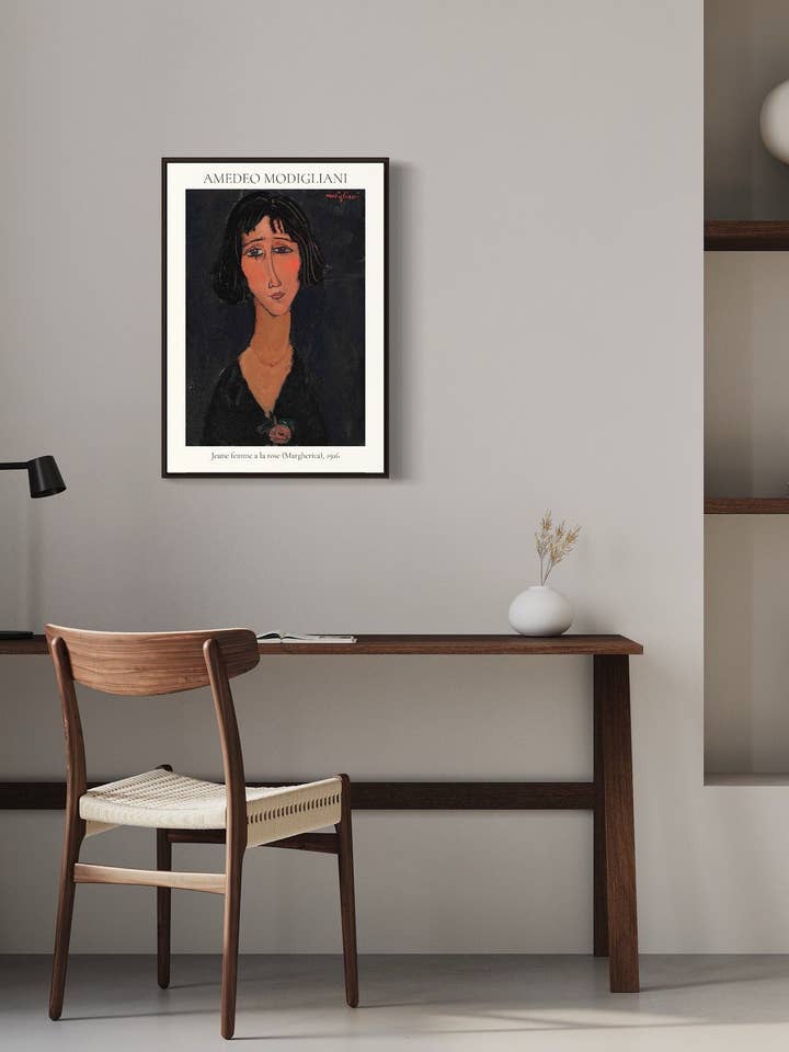 Jeune femme a la rose (1916) de Modigliani. Impresión de bellas artes. Arte de pared A4, A3, A2. Impresión de arte de pared vintage. Regalo para el Día de la Madre. Obra de arte. Arte lineal. para venta al por mayor de Gabrielle Dalsan