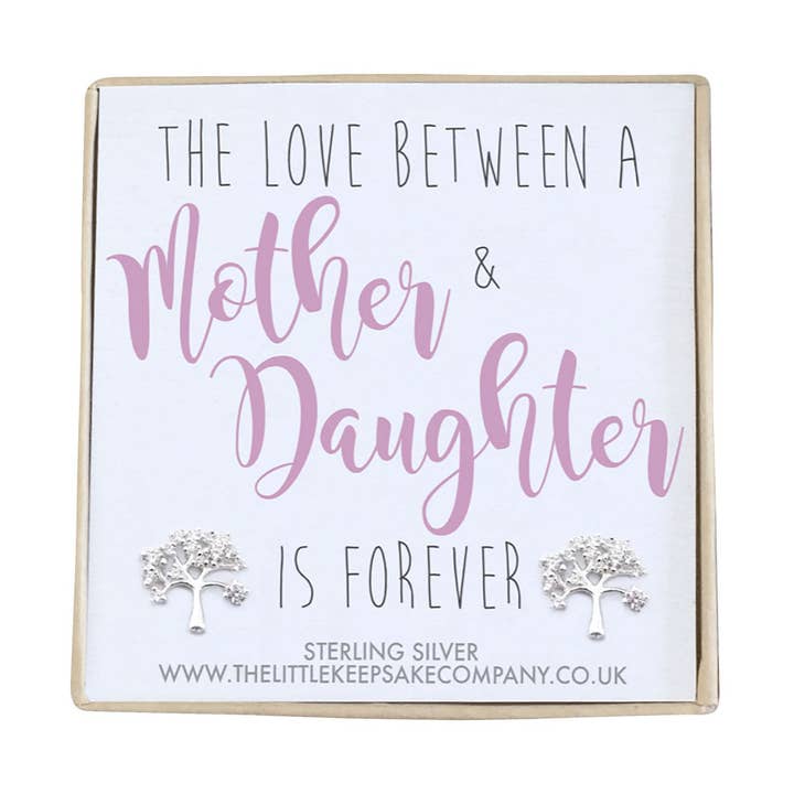 Pendientes de plata de ley y árbol de circonita cúbica: el amor entre una madre y una hija es para siempre para venta al por mayor de The Little Keepsake Company