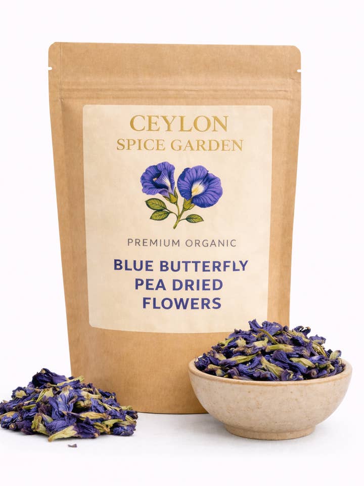 Ceylon Blue Butterfly Pea Flowers – 100% Pure Organic Clitoria ternatea | Whole Dried Flowers | Natural Food Coloring for wholesale by Ceylon Spice Garden