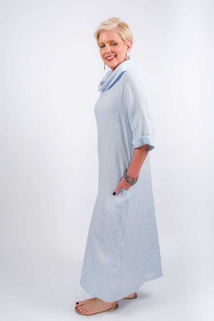 TINA Stephens Italy/Tees By Tina – wholesale Dress – Women's – Mara Cowl Neck Linen Maxi Dress (DQ103)19
