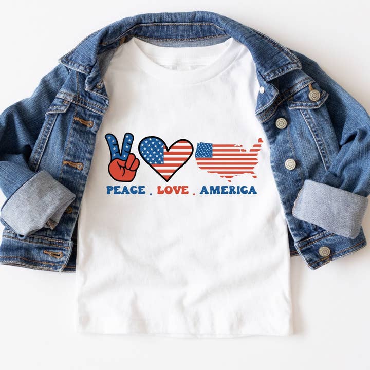 Maglietta Peace Love America per la vendita all'ingrosso da parte di ChubbyBubbyBear