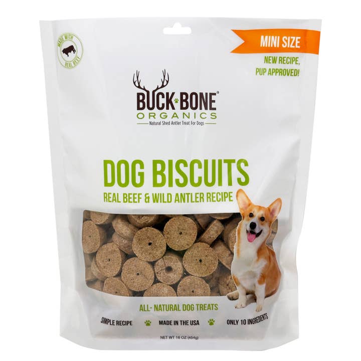 Natural Antler Dog Biscuits, Mini's, 16 OZ Bag for wholesale by Buck Bone Organics