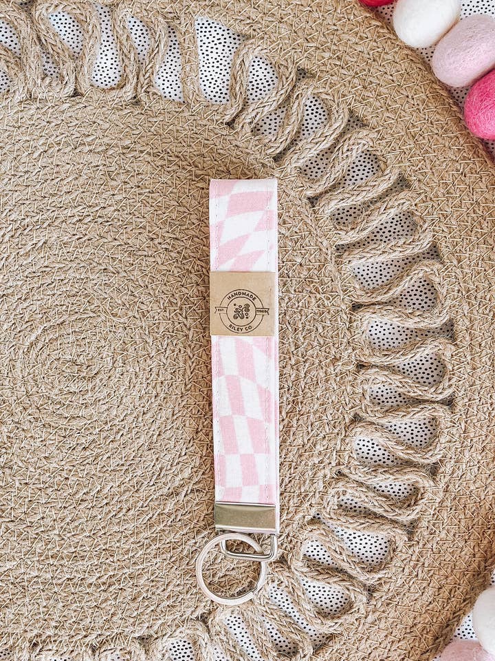 Wavy Pink Checkered Key Fob | Valentine's Day Wristlet | Galentine's Keychains for wholesale by Handmade Riley Co