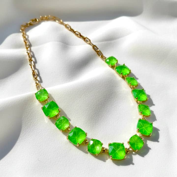 Neon Cushion Cut Glass Linked Chain Necklace for wholesale by StarryNYC