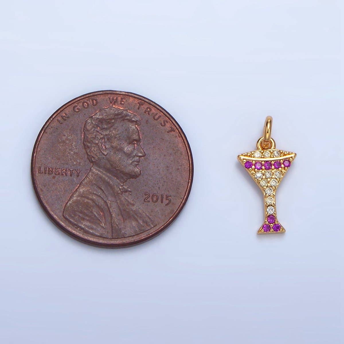 Aim Eternal - Wholesale Individual Charm/Pendant - 24K Gold Filled Fuchsia Micro Paved CZ Martini Alcohol Drink Charm | X7912