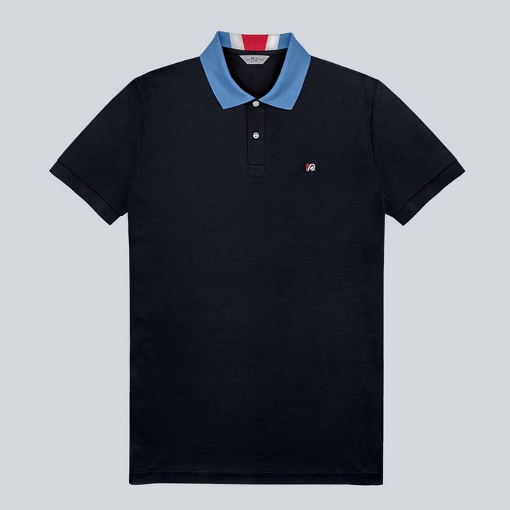 Rebirth U0102 3 H19 Polo com gola de intársia azul por atacado de H19