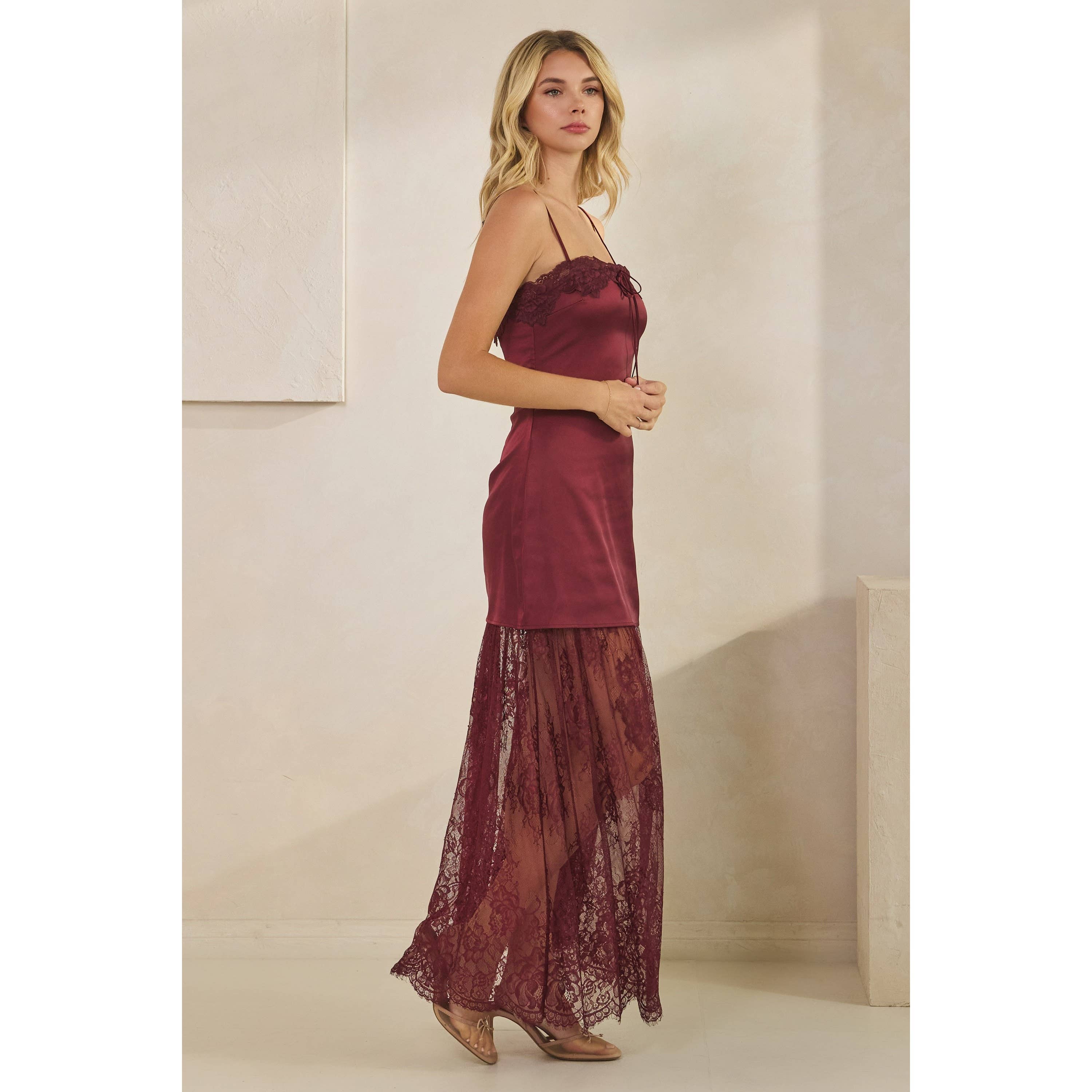 Honey Mango - Wholesale Dress - Women's - Lace Trim Satin Maxi Slip Dress25