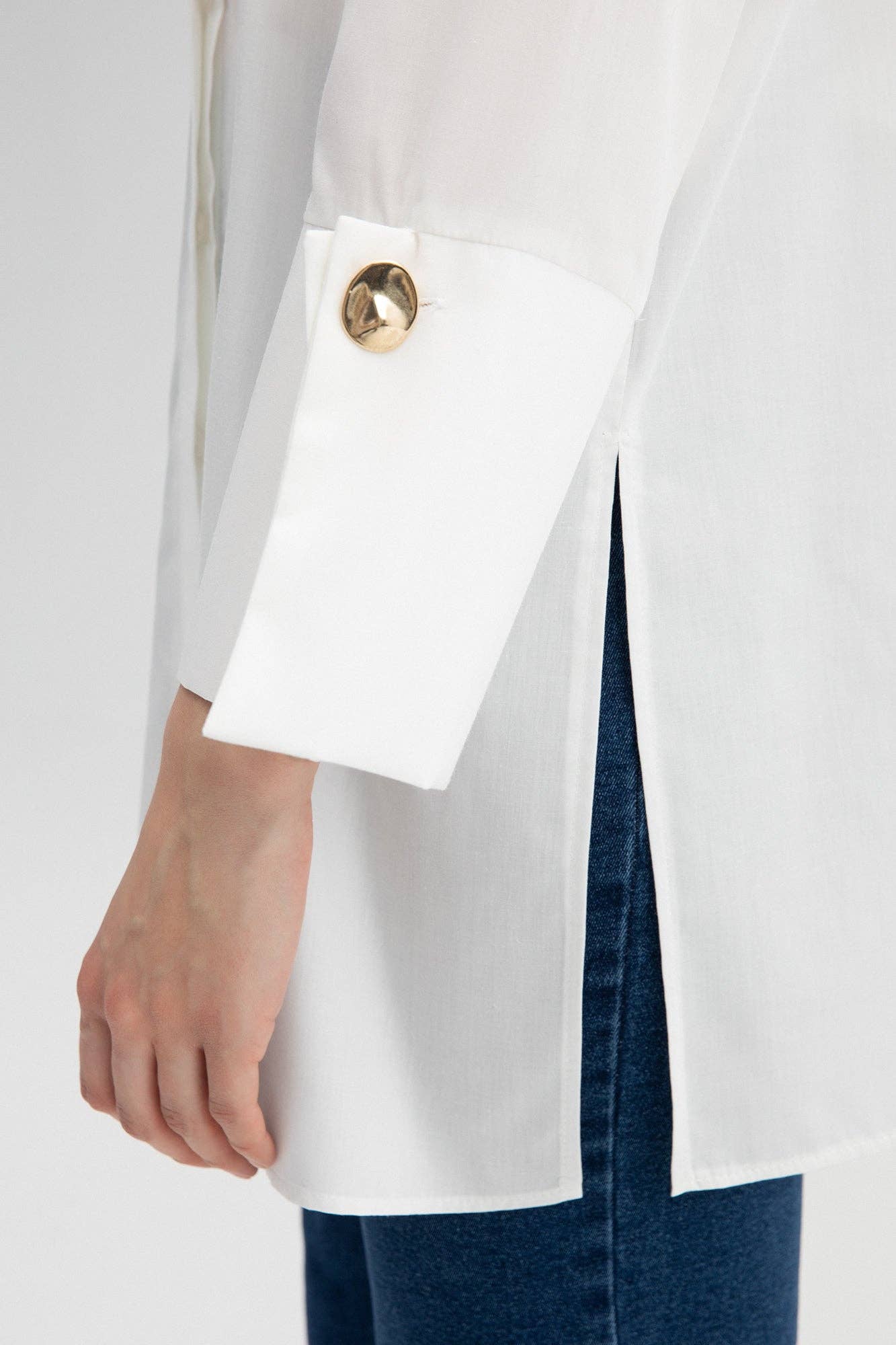 Cream  POPLIN SHIRT WITH STATEMENT WIDE CUFF - COTTON BLEND for wholesale on Faire3