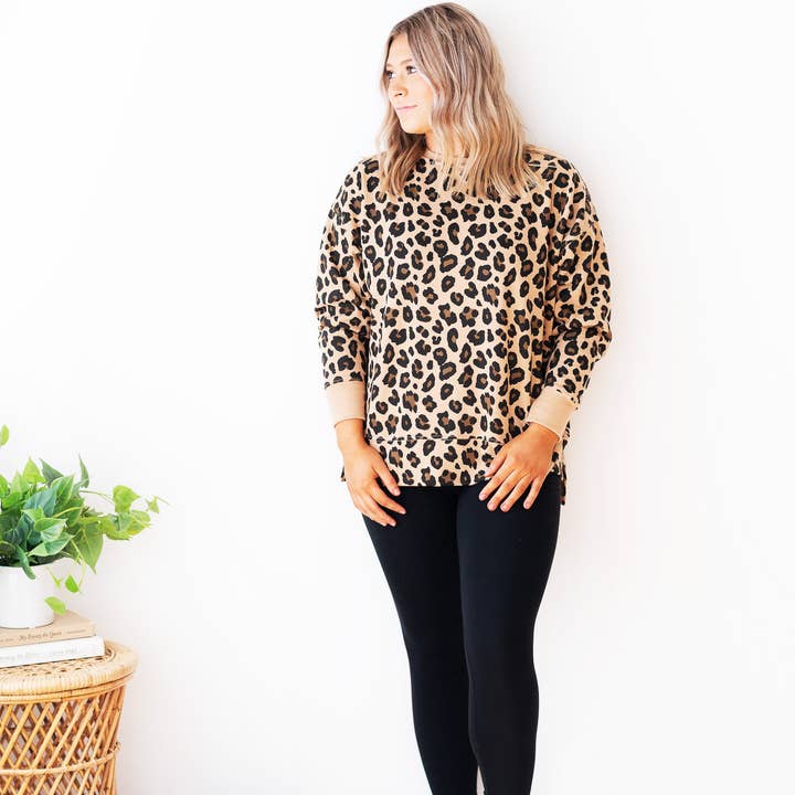 Wild Side Leopard Kenzie Pullover for wholesale by Viv&Lou