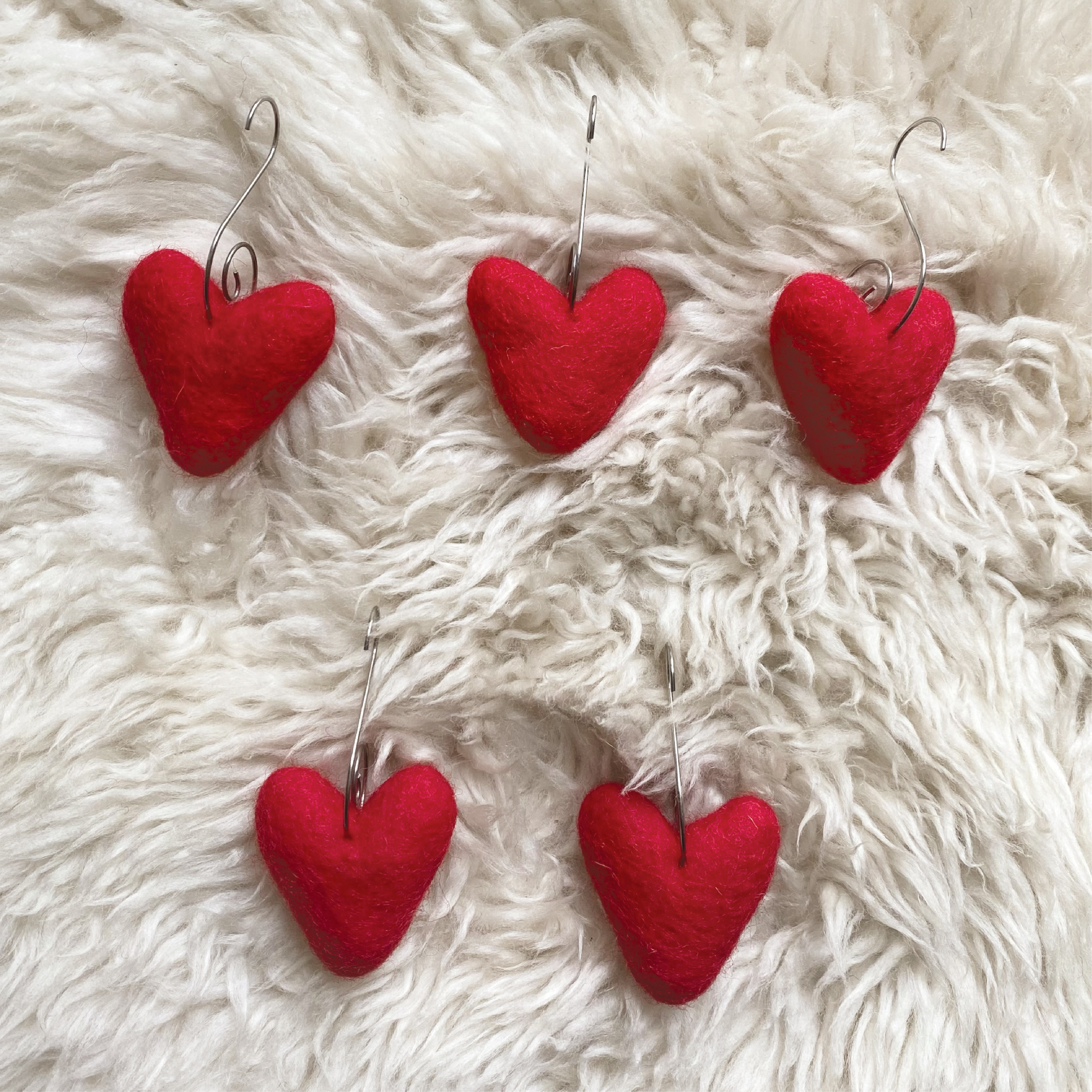 Sheep Farm Felt - Wholesale Ornament Set - Felt Heart Ornaments (Red) | Set of  52