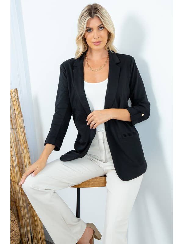 26 International - Wholesale Blazer - Women's - Ponte Blazer With Roll Up Sleeves