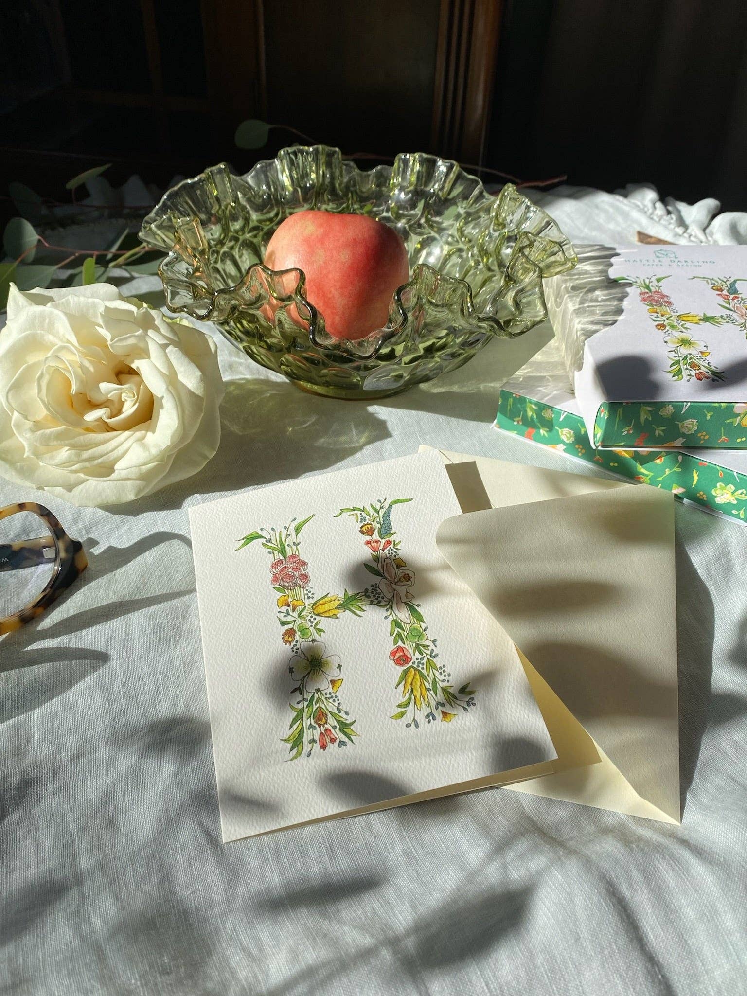 Hattie Darling - Wholesale Stationery/Notecard Set - Floral Monogram Stationery Set - 8 Folded Cards27