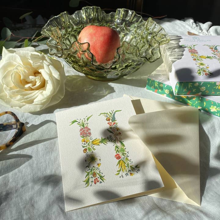 Hattie Darling - Wholesale Stationery/Notecard Set - Floral Monogram Stationery Set - 8 Folded Cards27