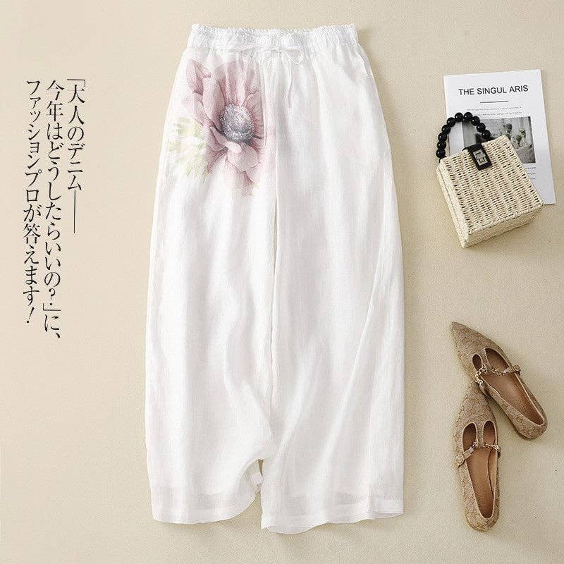 UZ Wholesale Store – Großhandel Hose – Damen – Vintage-Damenhose aus Baumwolle und Hanf mit elastischem Bund und weitem Beinschnitt0