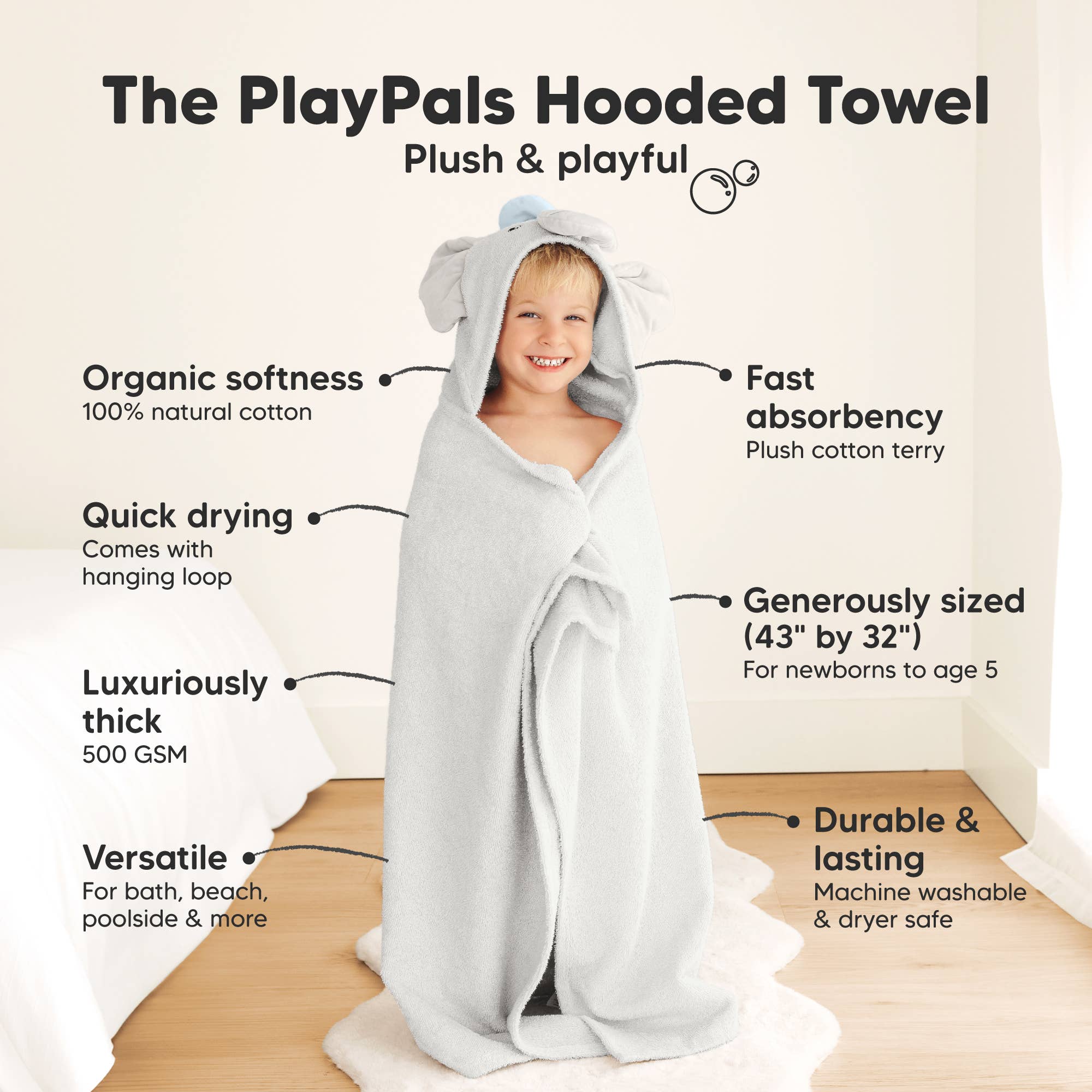 Ethan Playpals Hooded Baby Bath Towels for Newborn for wholesale on Faire3