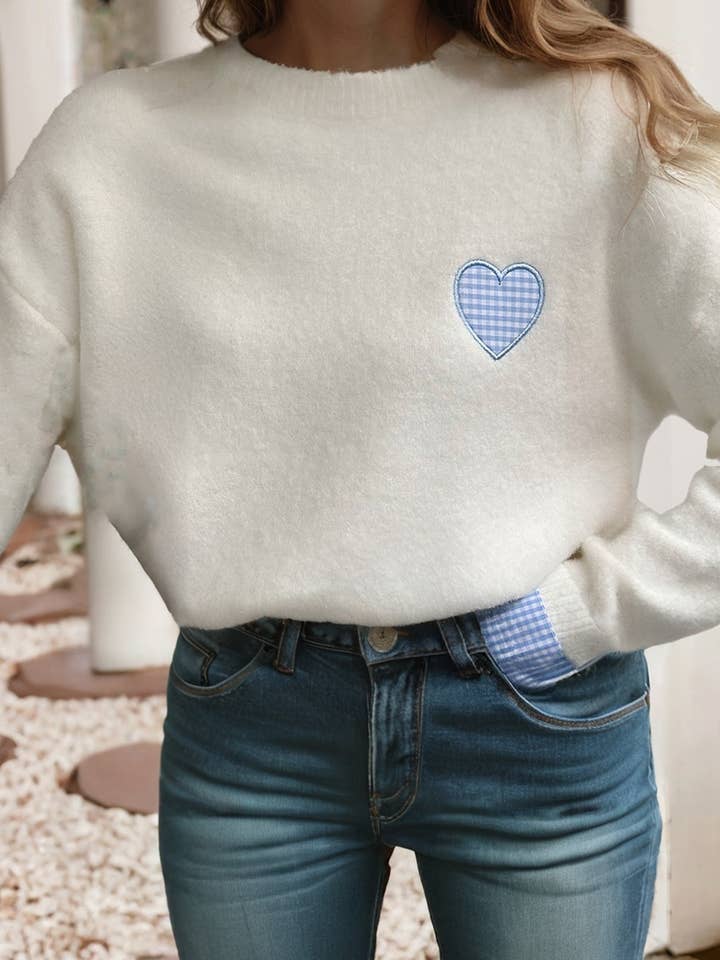 LDC Patched Contrast Cuffs Drop Shoulder Crew Neck Sweater for wholesale by Little Daisy Closet