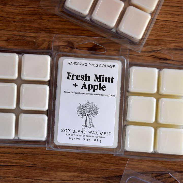Fresh Mint and Apple Wax Melts Clamshell - 3 oz for wholesale by Wandering Pines Cottage