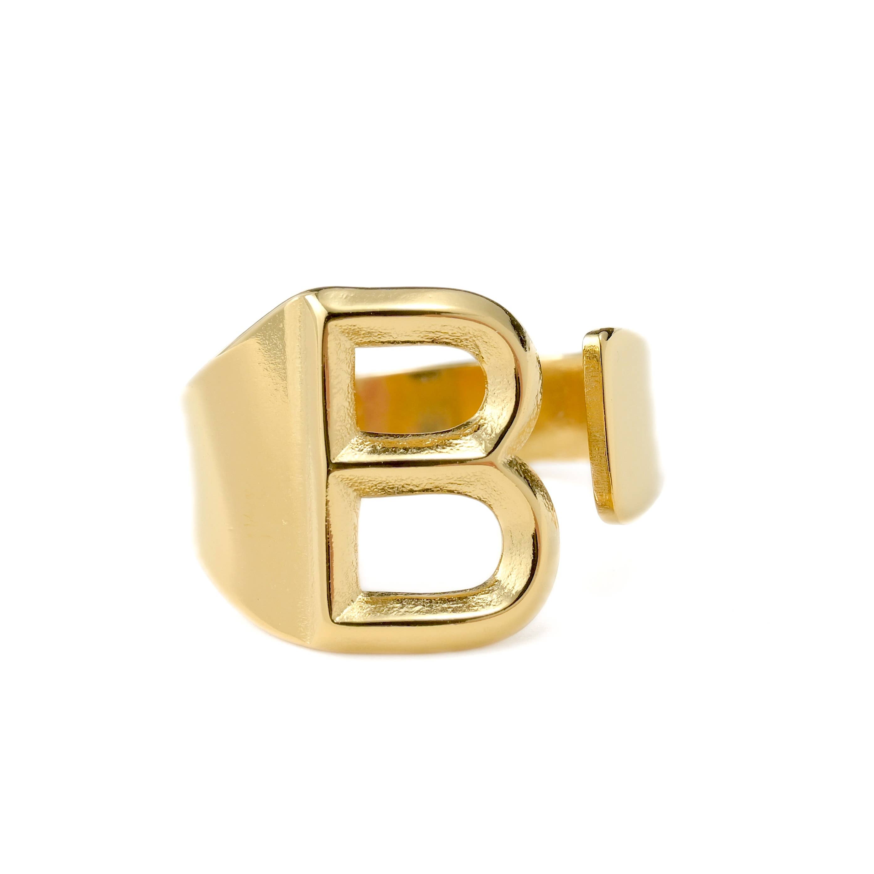 Blueyejewelry – Anel de sinete por atacado – Open Chunky Initial Ring - Anel de Letra Grande