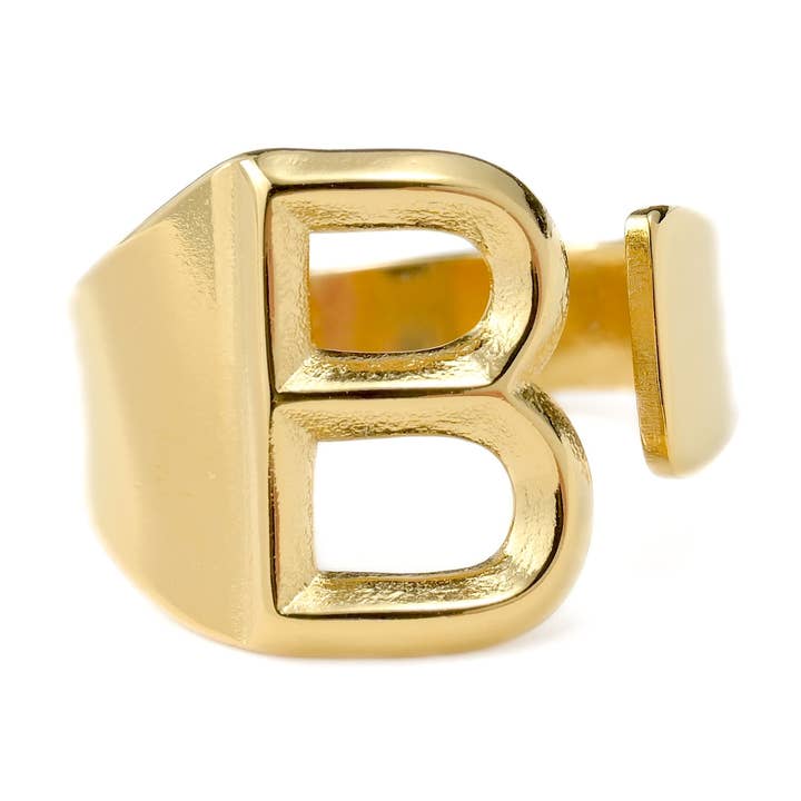 Blueyejewelry – Anel de sinete por atacado – Open Chunky Initial Ring - Anel de Letra Grande0
