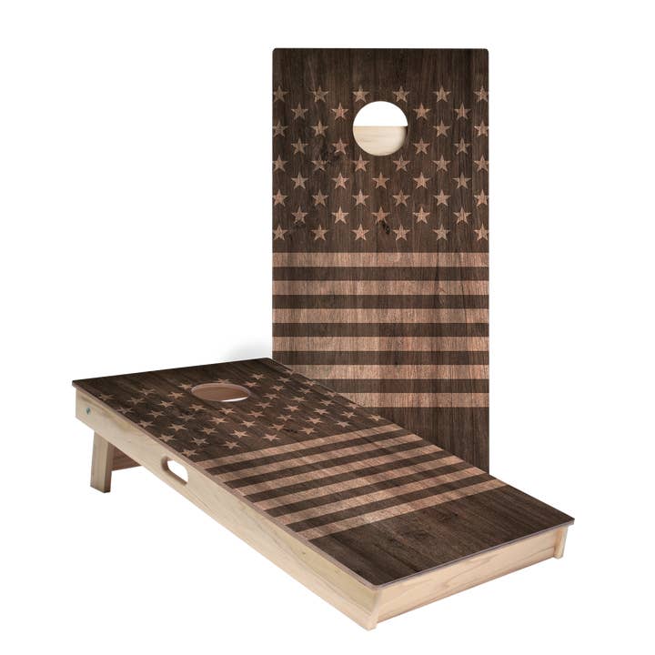 Stars And Stripes Dark Wood Star Cornhole Boards for wholesale by American Cornhole Association